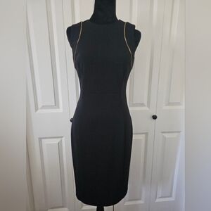 Calvin Klein Dress Black Midi with Gold Accent Zippers Special Occasion SZ 2